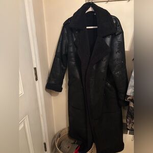 Topshop Black Faux Shearling Long Coat | Size US 4